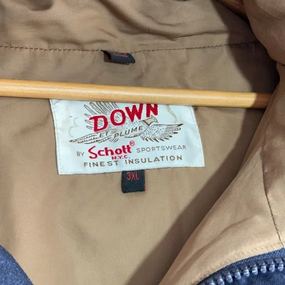 Schott NYC Down Filled Hooded Puffer Parka Jacket Men's Navy Size 3XL 9040D - Picture 9 of 16